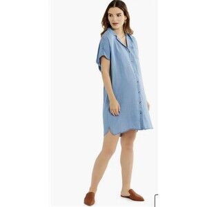 Pea In The Pod Maternity & Nursing  Chambray Button Up Shirt Dress With Belt M